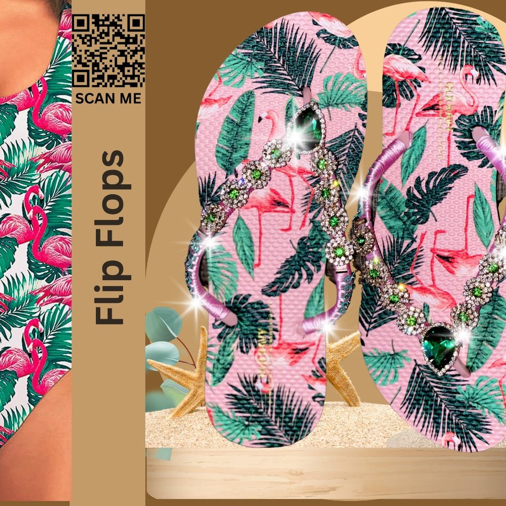 Pink Flamingo Flip Flops, Tropical Bird Sandals, Beach Shoes, Bachelorette Party - Picture 16 of 16